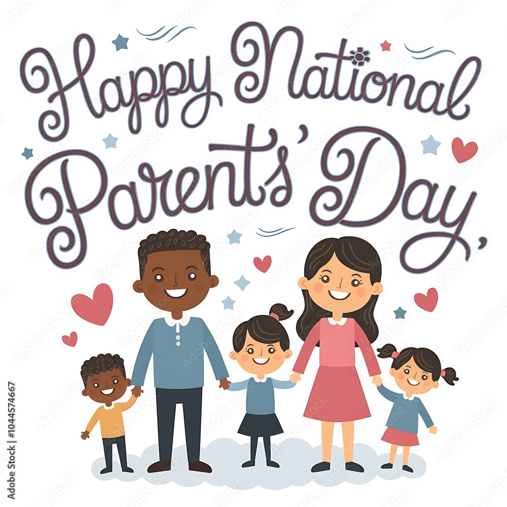Happy National Parents' Day Illustration with a Family of Four Happy National Parents' Day Illustration with a Family of Four