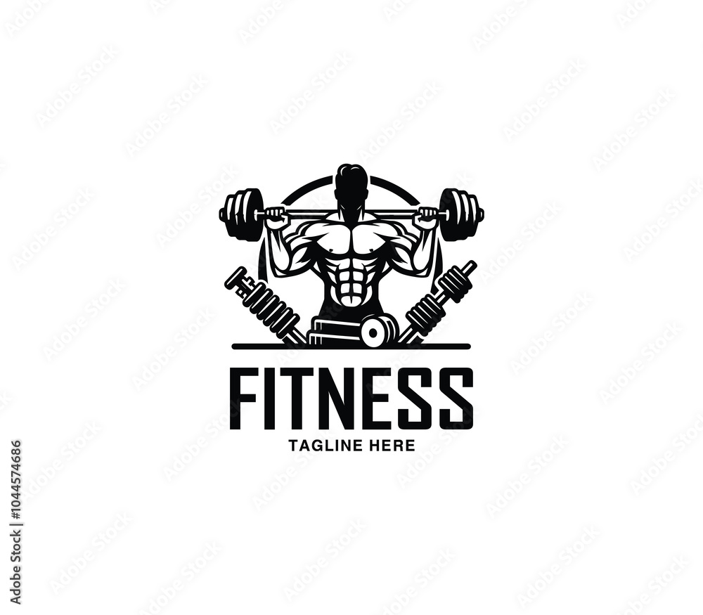 Fitness and gym body building logo design. Silhouette of bodybuilder. Fitness center gym logo vector Fitness and gym body building logo design. Silhouette of bodybuilder. Fitness center gym logo vector