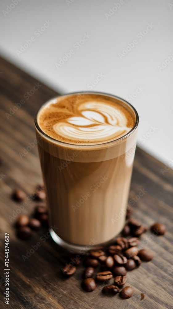 Creamy Coffee with smoke on a dark wood background Creamy Coffee with smoke on a dark wood background