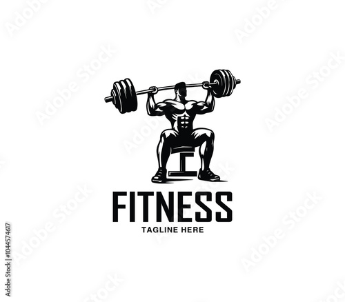 Fitness and gym body building logo design. Silhouette of bodybuilder. Fitness center gym logo vector