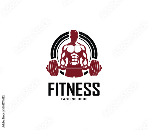 Fitness and gym body building logo design. Silhouette of bodybuilder. Fitness center gym logo vector