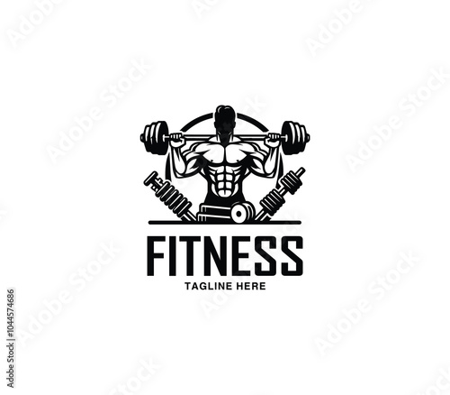 Fitness and gym body building logo design. Silhouette of bodybuilder. Fitness center gym logo vector