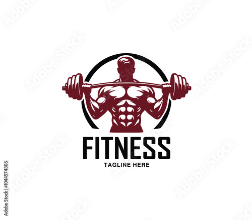 Fitness and gym body building logo design. Silhouette of bodybuilder. Fitness center gym logo vector photo