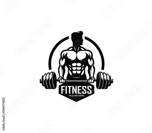Fitness and gym body building logo design. Silhouette of bodybuilder. Fitness center gym logo vector