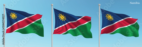 Free Download Set of three flags of Namibia waving on flagpoles - GFXLoad