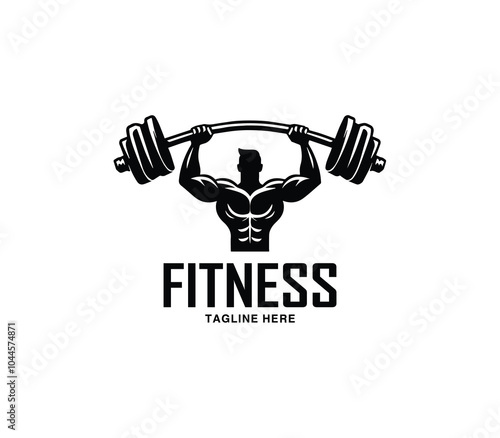 Fitness and gym body building logo design. Silhouette of bodybuilder. Fitness center gym logo vector