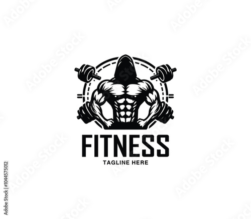 Fitness and gym body building logo design. Silhouette of bodybuilder. Fitness center gym logo vector