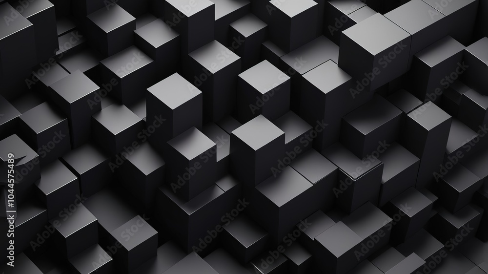 Black 3D cubes, combined with bright geometric shapes, create a dynamic and appealing composition. Black 3D cubes, combined with bright geometric shapes, create a dynamic and appealing composition.