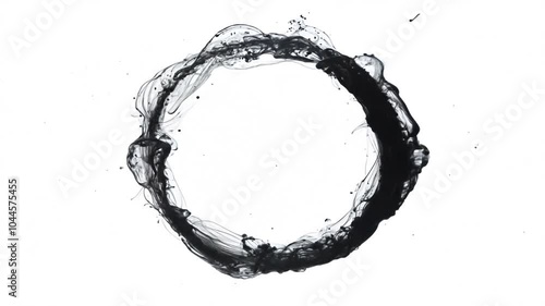 Particles zen circle fluid ink motion loop on white background animation, slow motion. Towards Camera. 4K Video