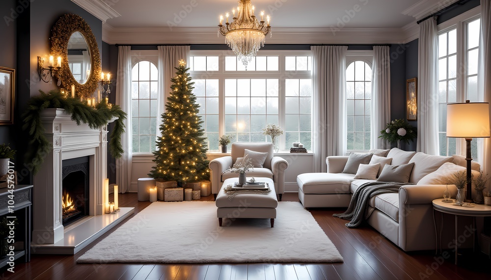 Elegant Silver White Christmas Living Room Decor With Festive Atmosphere Elegant Silver White Christmas Living Room Decor With Festive Atmosphere