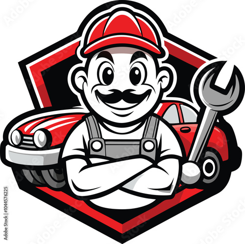 Mechanic Mascot: A friendly, cartoon mechanic with a big smile and a trusty wrench,  ready to tackle any car repair challenge. This mascot is perfect for branding, advertising.