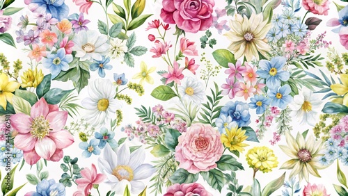 Beautiful seamless floral pattern with watercolor hand drawn gentle summer flowers. Natural artwork. Beautiful seamless liberty pattern with gentle abstract flowers. Modern floral pattern.