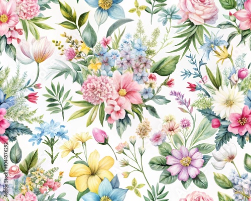 Beautiful seamless floral pattern with watercolor hand drawn gentle summer flowers. Natural artwork. Beautiful seamless liberty pattern with gentle abstract flowers. Modern floral pattern.