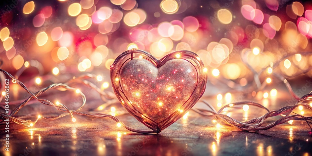 Romantic Night Photography of a Love Heart in Pink and Red Frame for Valentine's Day or Wedding Cards, Heartfelt Decorations, Cozy Atmosphere, Perfect for Celebrations