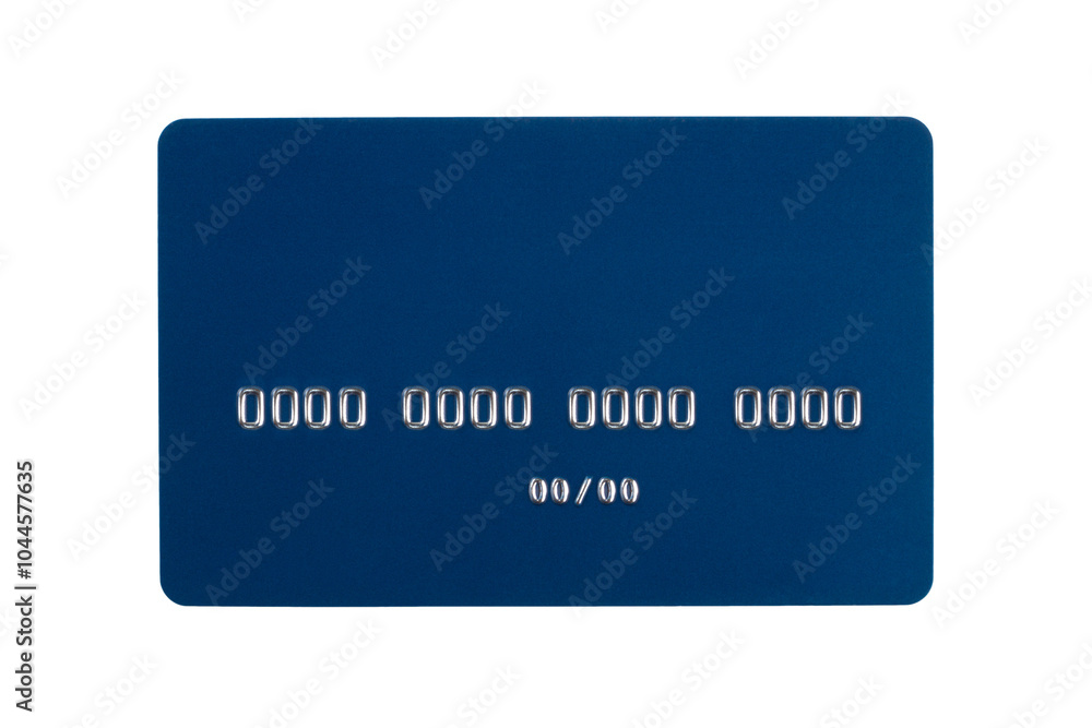 The payment card is isolated on a white background. A simple blue bank card. The payment card is isolated on a white background. A simple blue bank card.