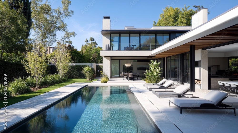 Obraz premium Minimalist home designs with clean lines, neutral colors and open spaces reflect modern architectural trends.
