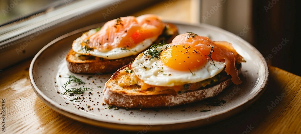 Smoked Salmon and Fried Egg Toast with Dill Smoked Salmon and Fried Egg Toast with Dill