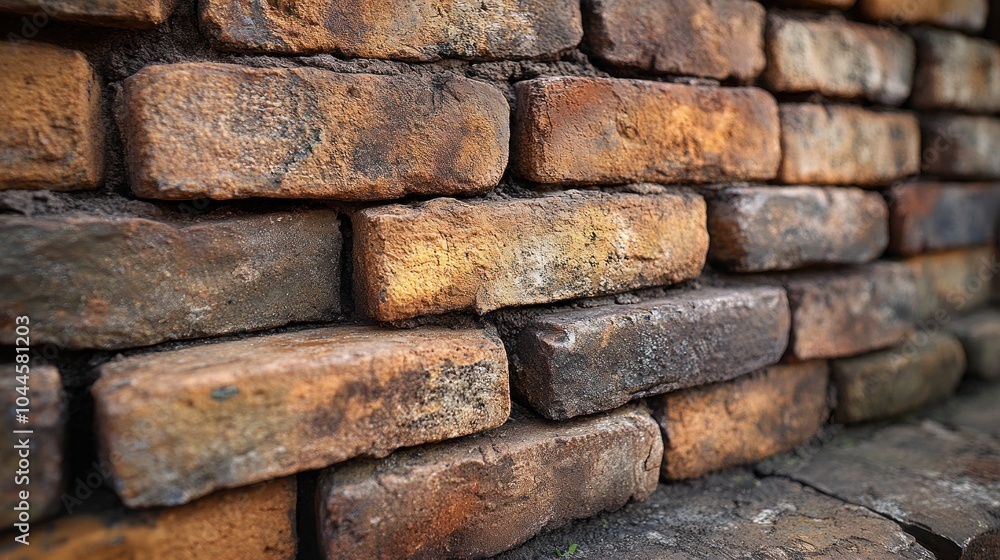 Close-up of weathered bricks forming a rustic wall. Close-up of weathered bricks forming a rustic wall.