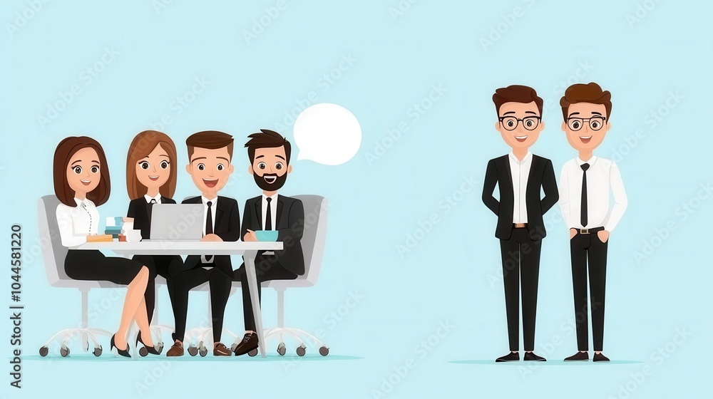 Fototapeta premium Business meeting, diverse team discussing strategy, flat design illustration ,clean background