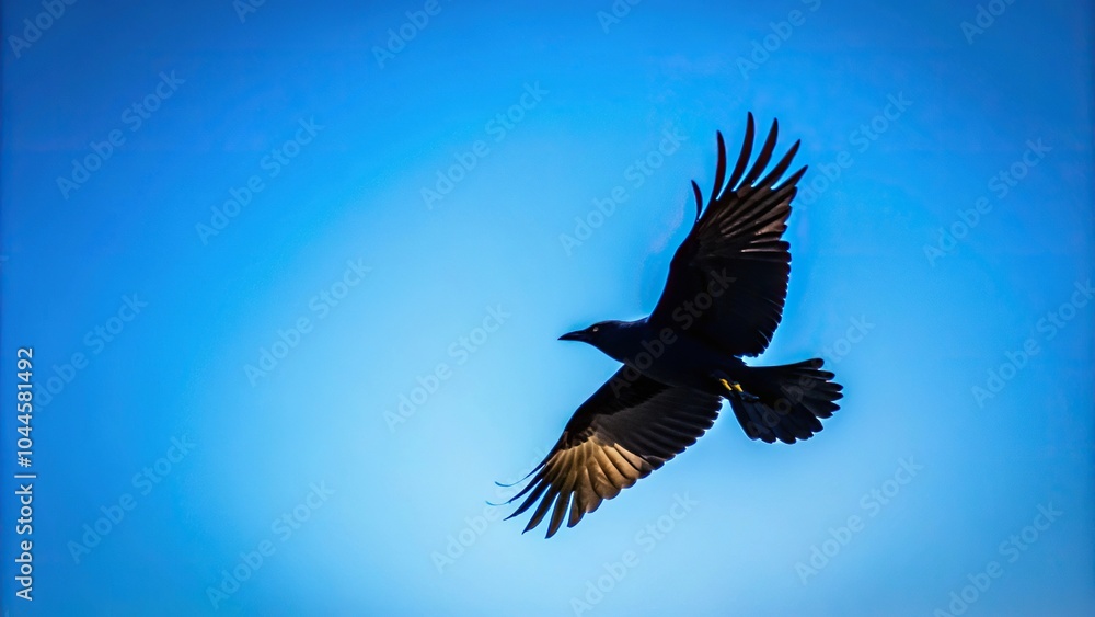 Obraz premium silhouette flying crow against blue sky