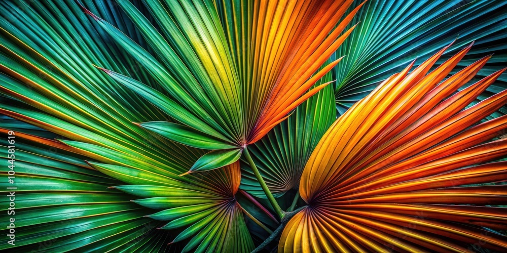 Obraz premium Vibrant Abstract Floral Palm Leaf Pattern for Home Decor, Textiles, and Fashion | Nature Inspired Design | Tropical Vibes | Botanical Art | Exotic Aesthetic