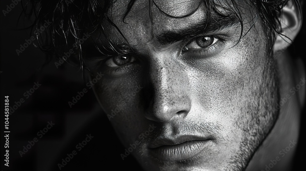 Intense Black and White Portrait of a Man's Face Intense Black and White Portrait of a Man's Face