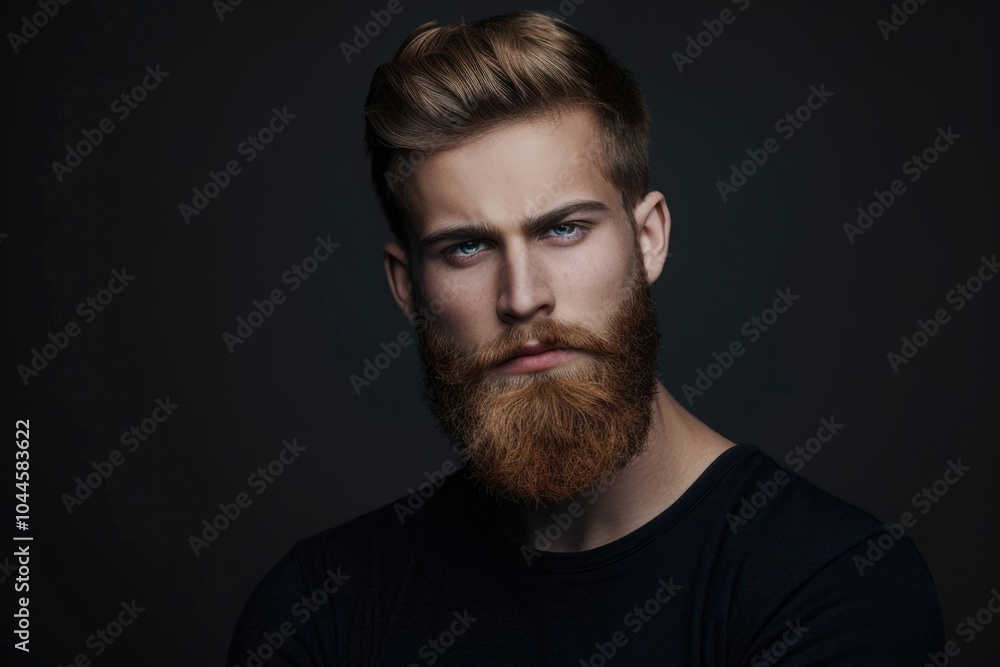 Stylish serious bearded man in dramatic portrait on black background Stylish serious bearded man in dramatic portrait on black background