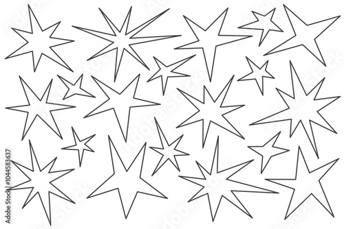 Y2k star shapes. Vector outline icons of abstract sparks and shiny irregular flash burst. Blings and twinkles geometric minimal retro design elements on white background.