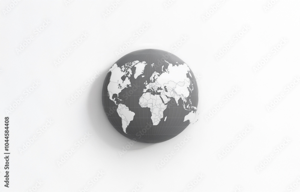 A gray globe with a white world map on a white background. A gray globe with a white world map on a white background.