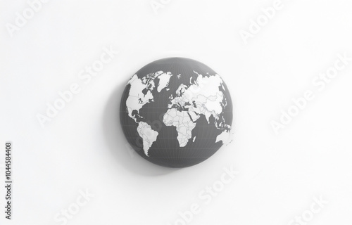 A gray globe with a white world map on a white background.