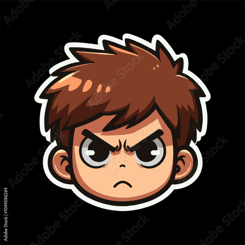 Vector Sticker a boy with Angry facial expression