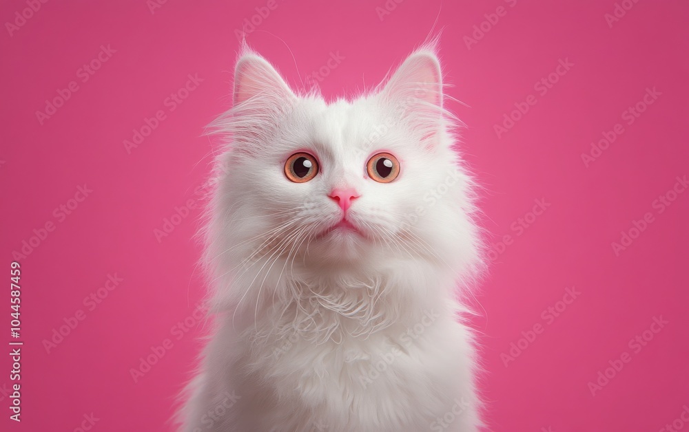 A beautiful portrait of a Turkish Angora cat with its captivating eyes focused on the camera, placed on an isolated pastel background that complements its fur, perfect for elegant pet photography A beautiful portrait of a Turkish Angora cat with its captivating eyes focused on the camera, placed on an isolated pastel background that complements its fur, perfect for elegant pet photography