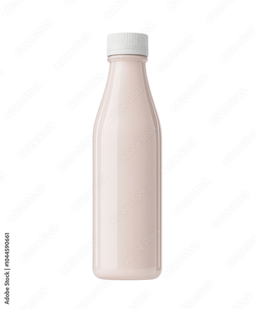 A tall, clear glass bottle filled with creamy, light-colored liquid resembling milk, capped with a white plastic lid. A tall, clear glass bottle filled with creamy, light-colored liquid resembling milk, capped with a white plastic lid.