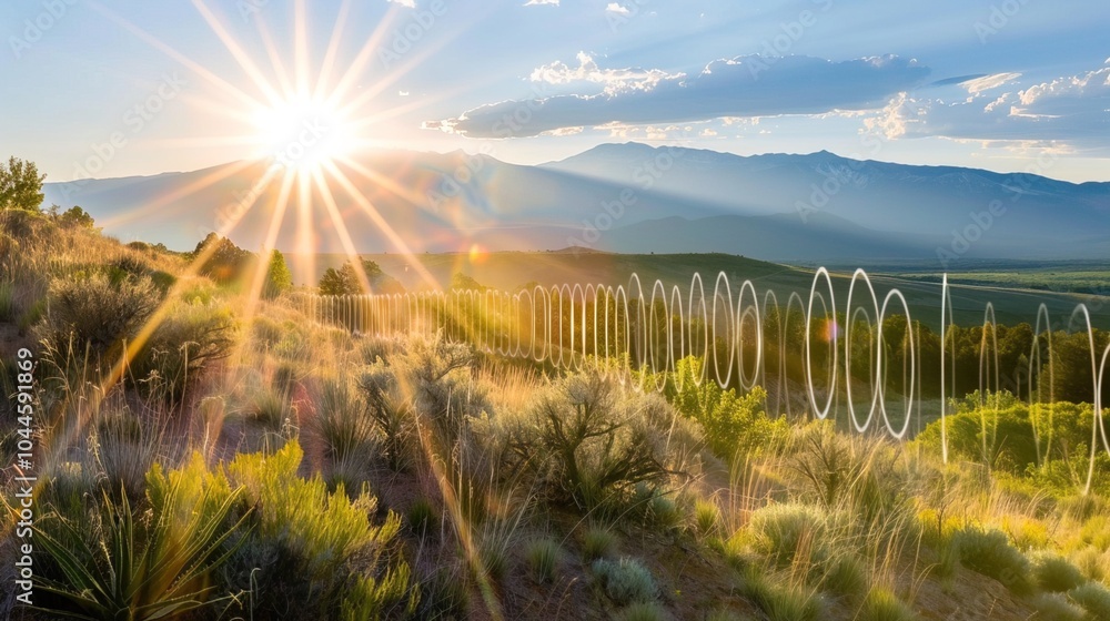 Sound waves radiating across a serene landscape, symbolizing the interconnectedness and harmony of natural and auditory elements. Sound waves radiating across a serene landscape, symbolizing the interconnectedness and harmony of natural and auditory elements.