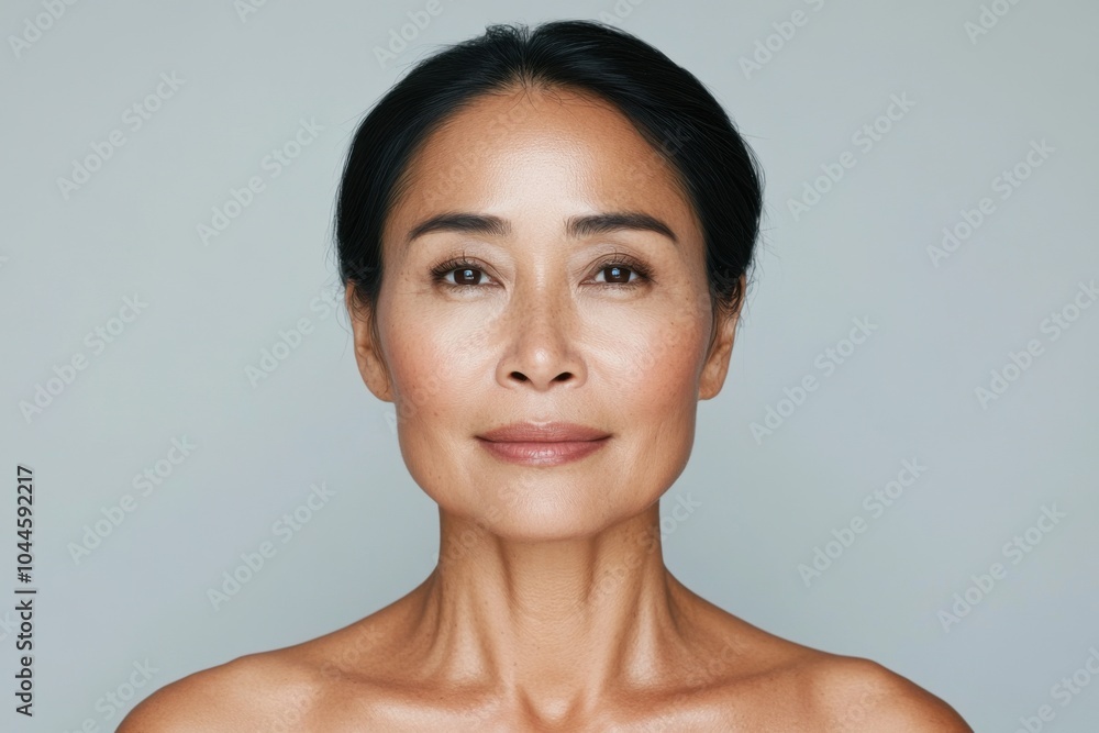 Beautiful asian woman showing her perfect skin is smiling Beautiful asian woman showing her perfect skin is smiling