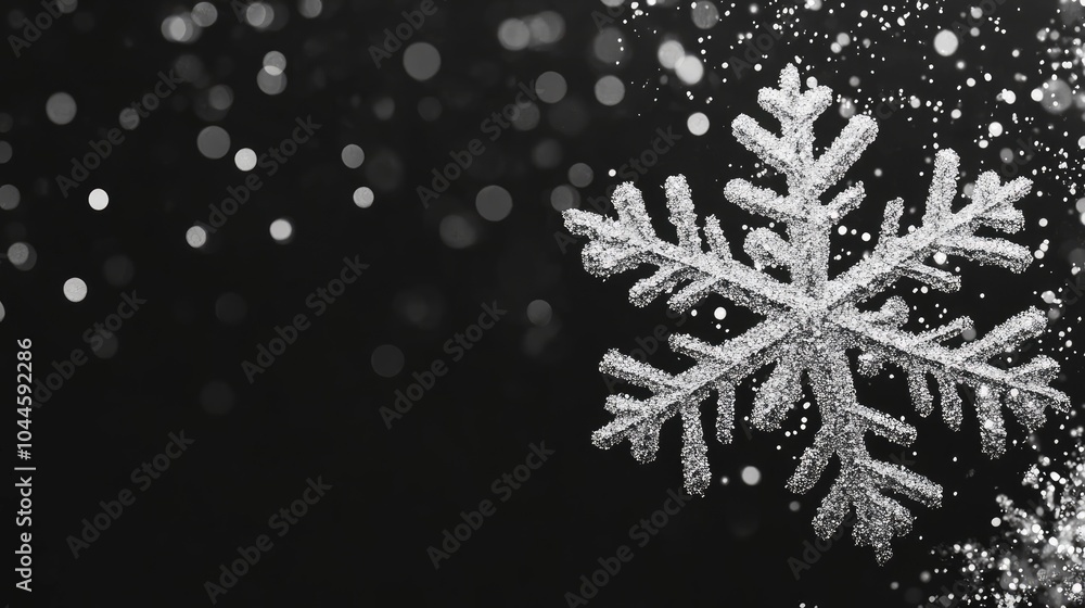 Fototapeta premium Silver Snowflake on Black Background with Sparkles