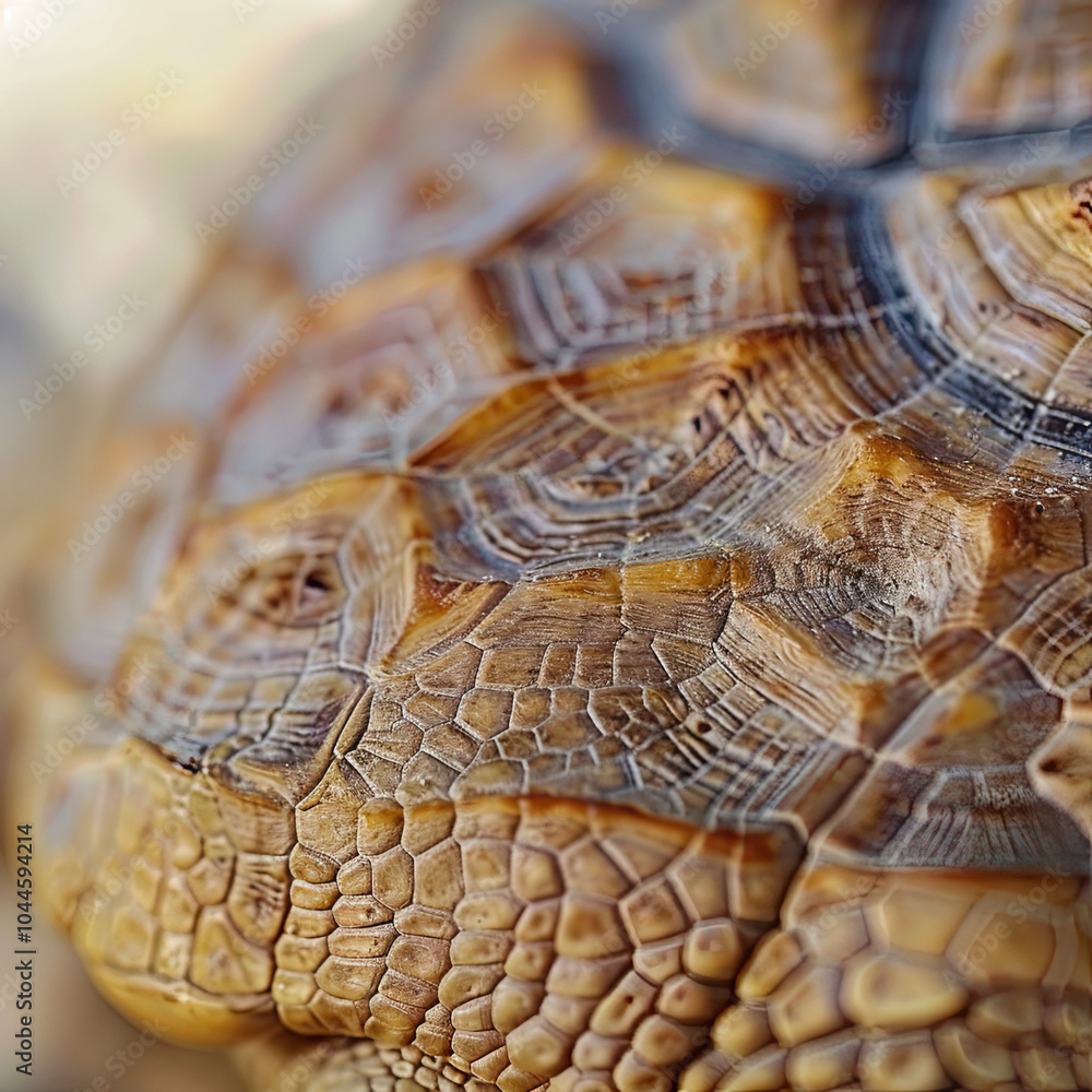 Close-Up of Turtle Shell with Textured Scales and Beach Background Close-Up of Turtle Shell with Textured Scales and Beach Background