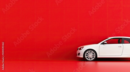 Modern White Sedan Against a Bold Red Background