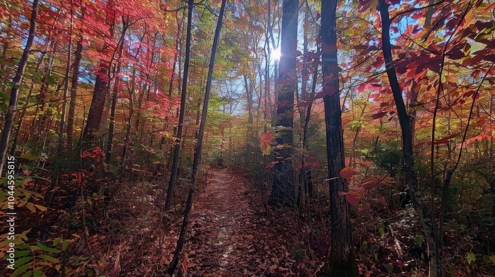 Fototapeta premium Vibrant Autumn Forest Path with Colorful Leaves
