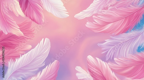 background macro feathers barely pink pantone color, digital art, realism style