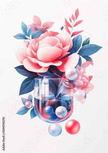 Risograph print of a pink and blue risograph-printed collage with different shapes,