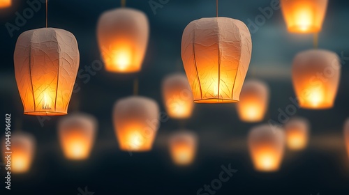 Illuminated sky lanterns a captivating display of floating lights celebrating festivals and traditions in the night sky photo