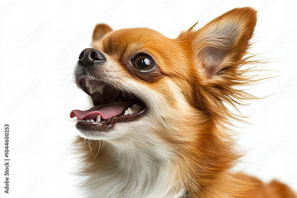 Close-up of Adorable Chihuahua Dog Relaxing – Cute Small Breed Puppy with Big Ears and Fluffy Fur, Isolated on White Background Close-up of Adorable Chihuahua Dog Relaxing – Cute Small Breed Puppy with Big Ears and Fluffy Fur, Isolated on White Background