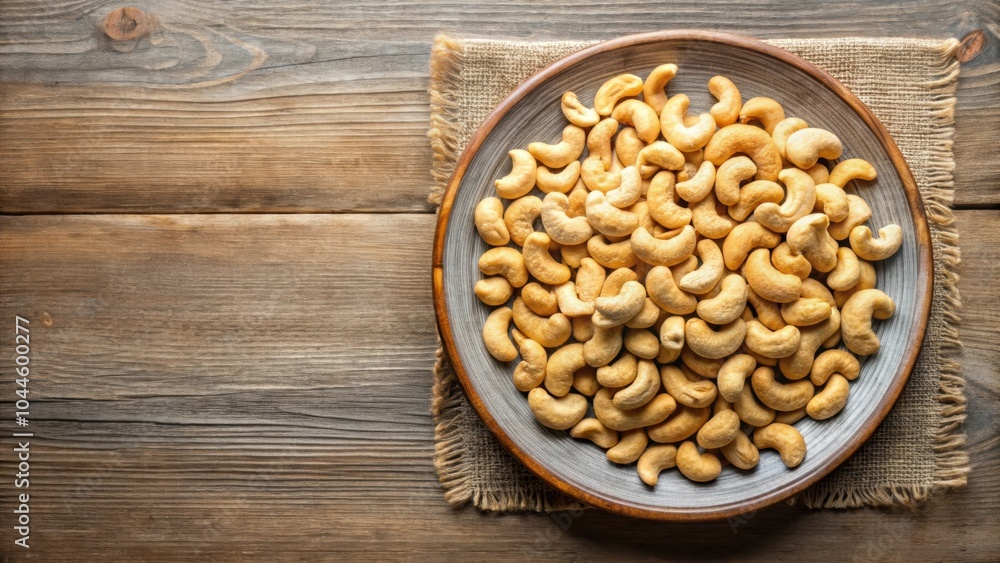 Cashew nuts arranged neatly on a plate from a top view, cashew nuts, healthy snack, organic, vegan, nuts, food photography Cashew nuts arranged neatly on a plate from a top view, cashew nuts, healthy snack, organic, vegan, nuts, food photography
