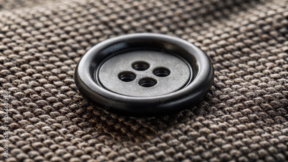 Close-up of a black button on textured fabric showcasing detail and craftsmanship , button, black, fabric, close-up Close-up of a black button on textured fabric showcasing detail and craftsmanship , button, black, fabric, close-up