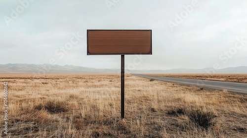 Blank Sign in Open Field Near Empty Road