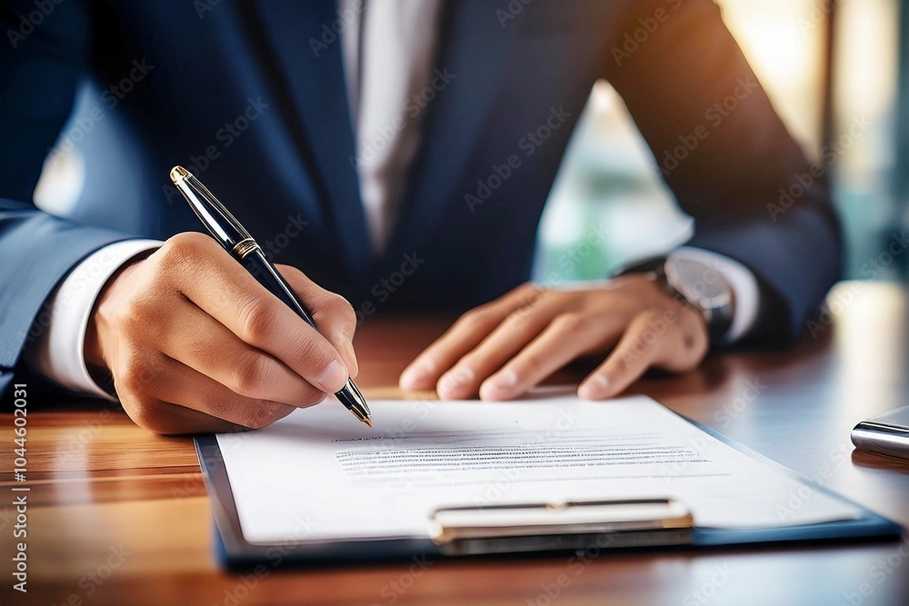 Businessman hand giving signature and writing on contract for deal at company in office. Person, legal paperwork or document for production budget Businessman hand giving signature and writing on contract for deal at company in office. Person, legal paperwork or document for production budget