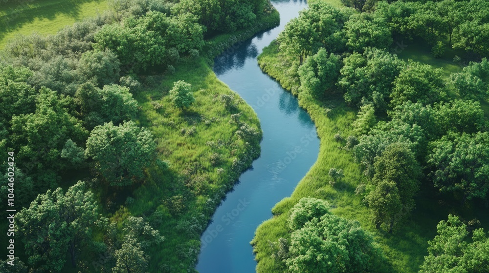Serene Aerial View of a Winding River in Green Landscape Serene Aerial View of a Winding River in Green Landscape
