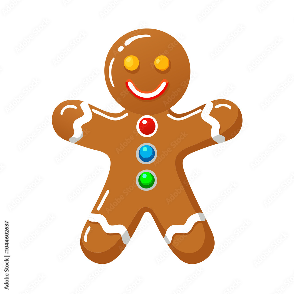 Obraz premium The gingerbread man features a classic design with three colorful buttons and white icing accents