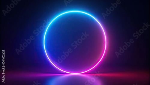 Silhouette minimalist neon circle with a luminous halo effect